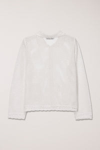Dunst collared crochet knit cardigan ivory white UDSW6B221IV PIPE AND ROW
