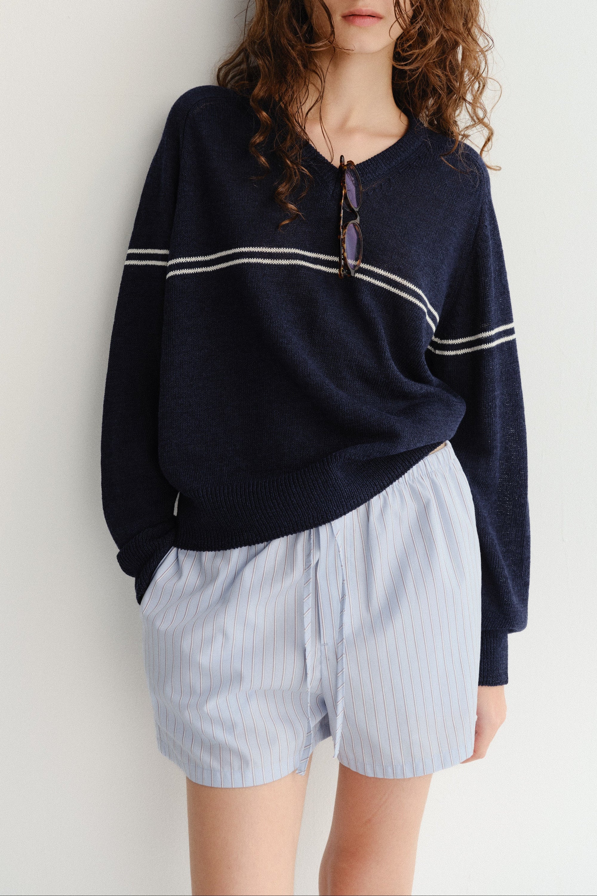 Dunst blue stripe pajama mini shorts soft blue stripe UDPA6B248B1 PIPE AND ROW Seattle