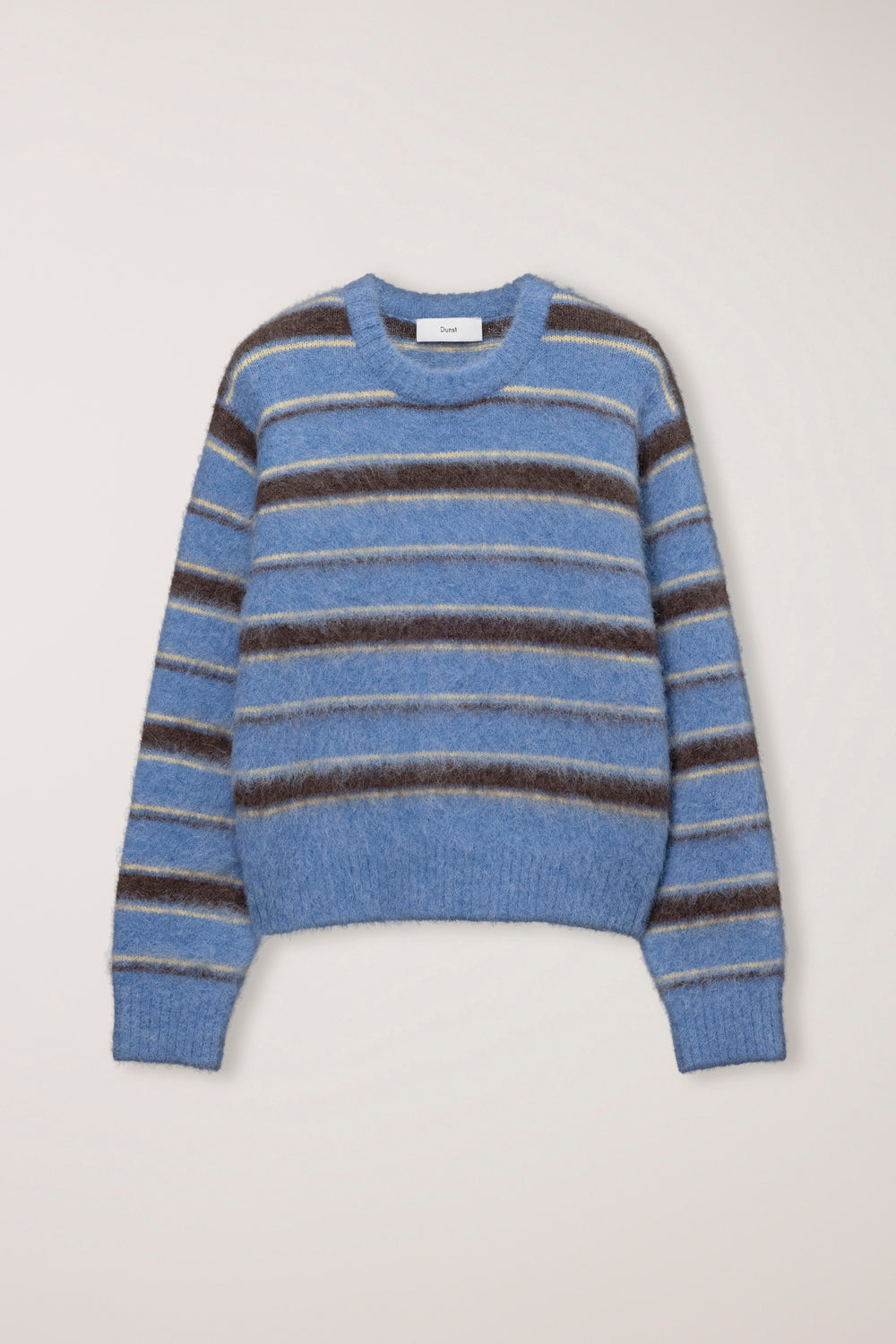 Dunst striped textured hairy crewneck sweater soft blue dark brown | Pipe and Row