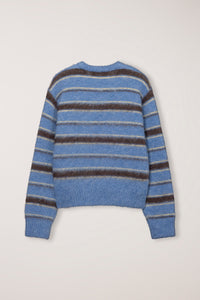 Dunst striped textured hairy crewneck sweater soft blue dark brown | Pipe and Row Seattle