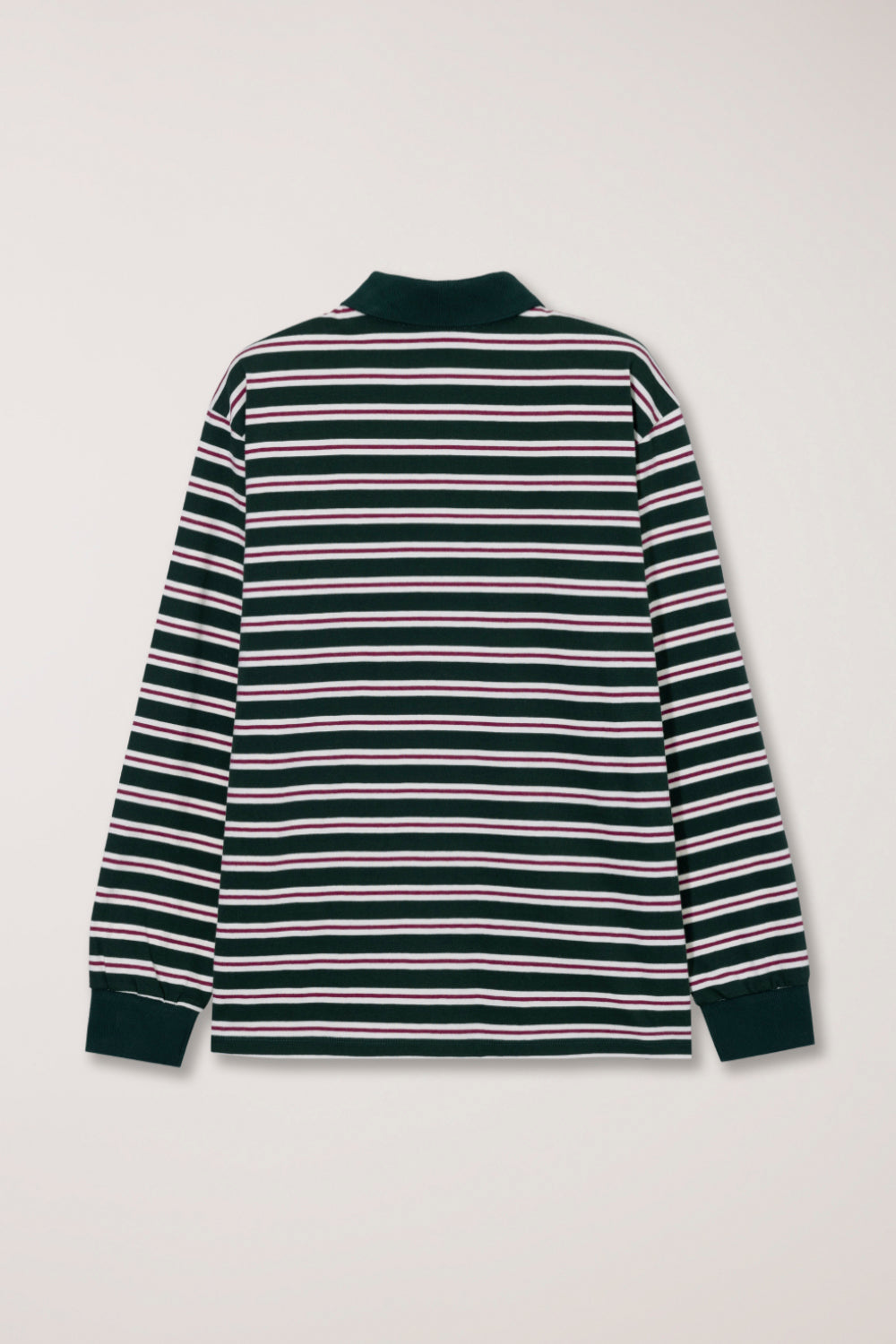 Dunst textured unisex collared long sleeve polo t-shirt dark green multi stripe PIPE AND ROW