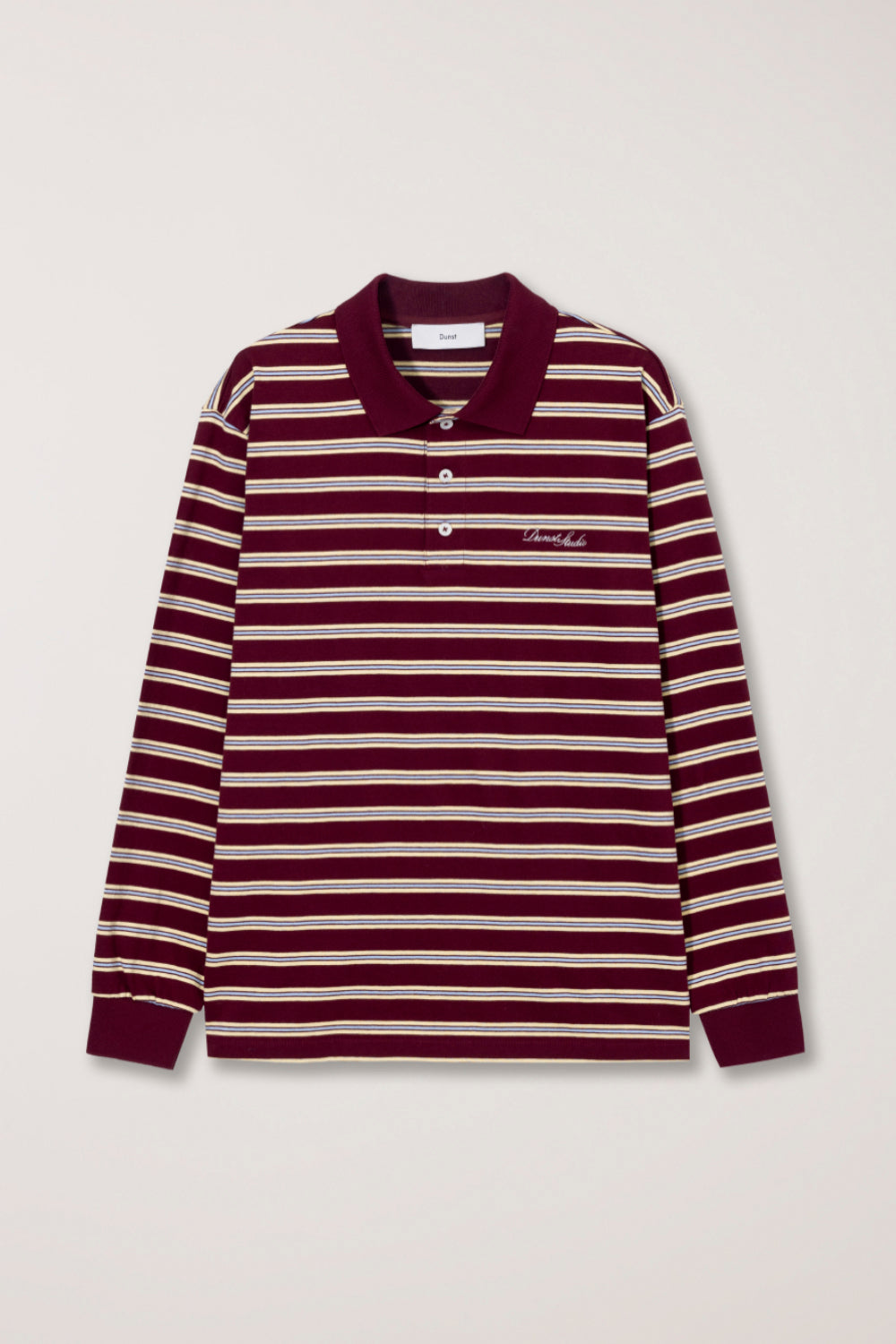 Dunst textured unisex collared long sleeve polo t-shirt red burgundy stripe PIPE AND ROW