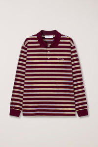 Dunst textured unisex collared long sleeve polo t-shirt red burgundy stripe PIPE AND ROW