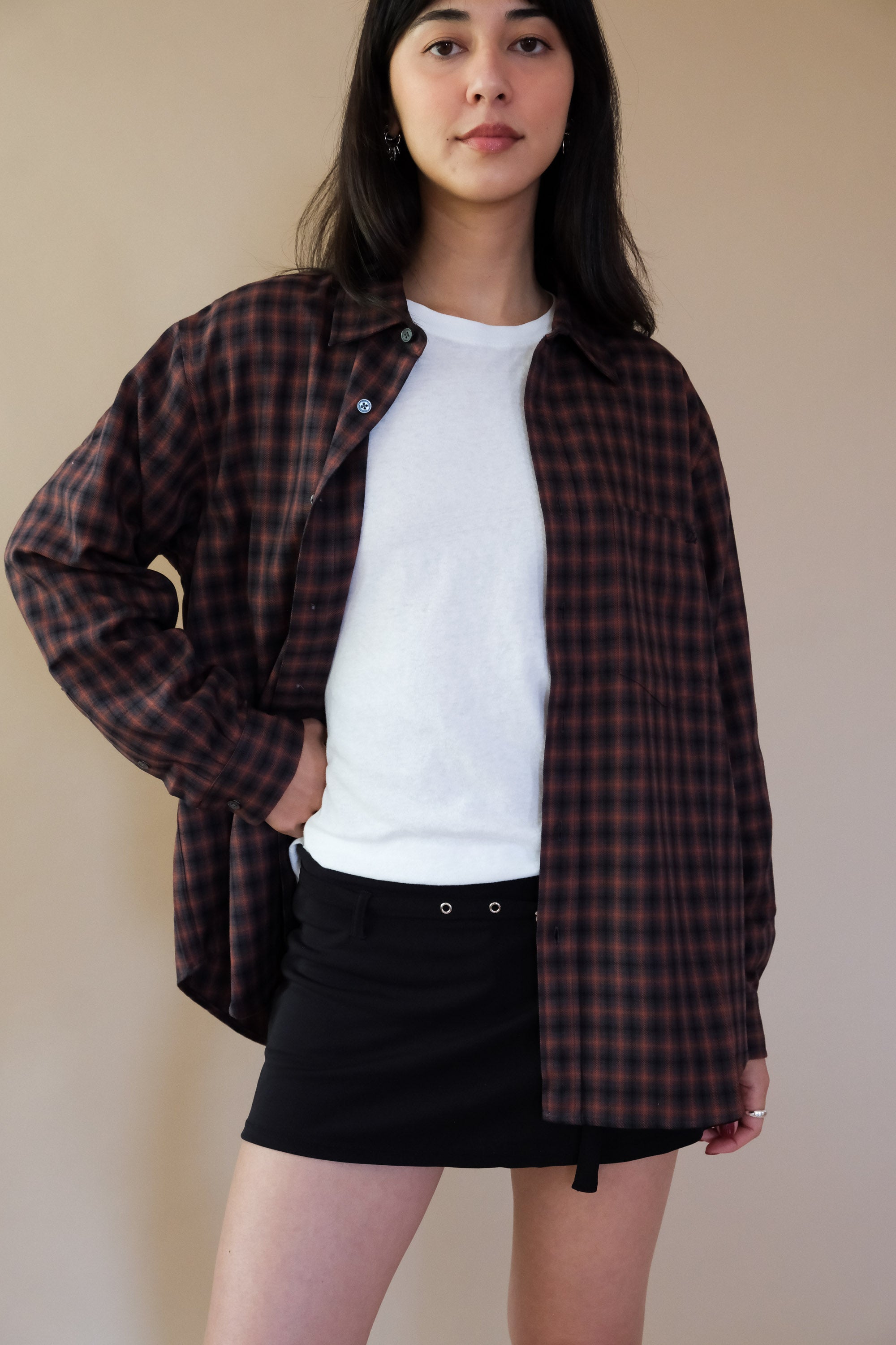 Dunst unisex checked flannel button up shirt black orange red brick PIPE AND ROW