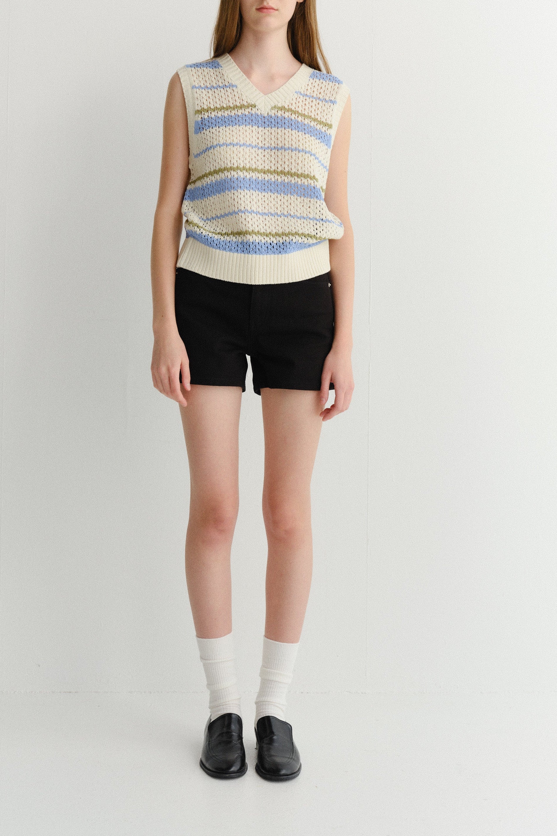 Dunst unisex chunky knit vest soft blue yellow stripe | Pipe and Row