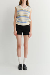 Dunst unisex chunky knit vest soft blue yellow stripe | Pipe and Row