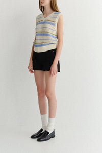 Dunst unisex chunky knit vest soft blue yellow cream stripe | Pipe and Row