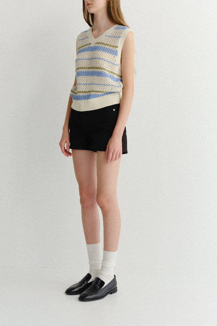 Dunst unisex chunky knit vest soft blue yellow cream stripe | Pipe and Row