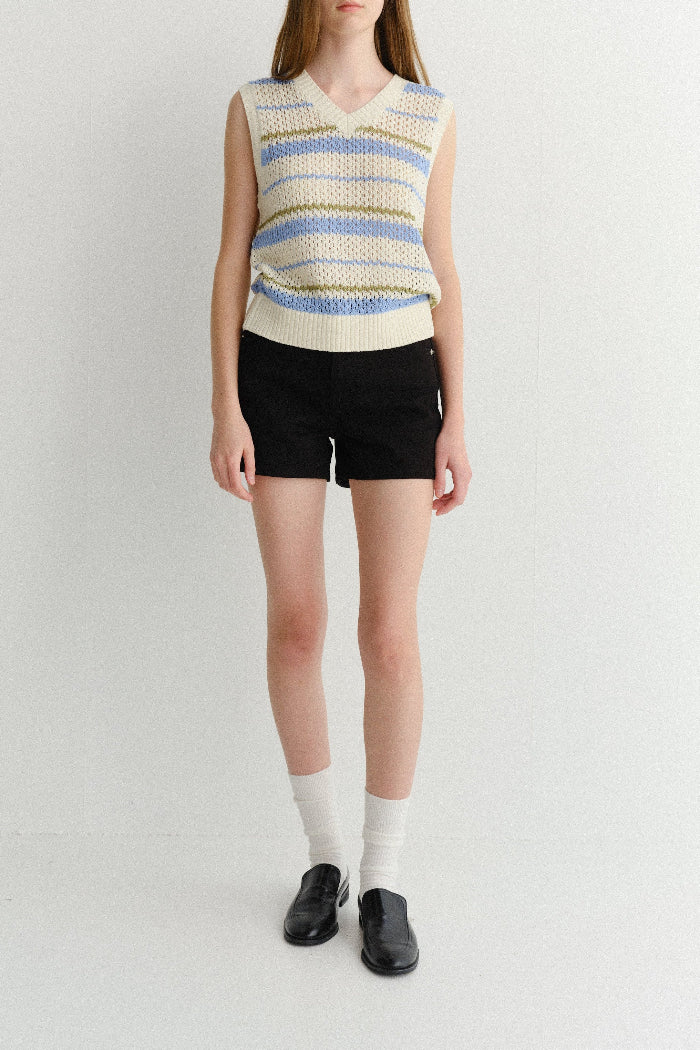 Dunst unisex chunky knit vest soft blue yellow cream stripe green | Pipe and Row