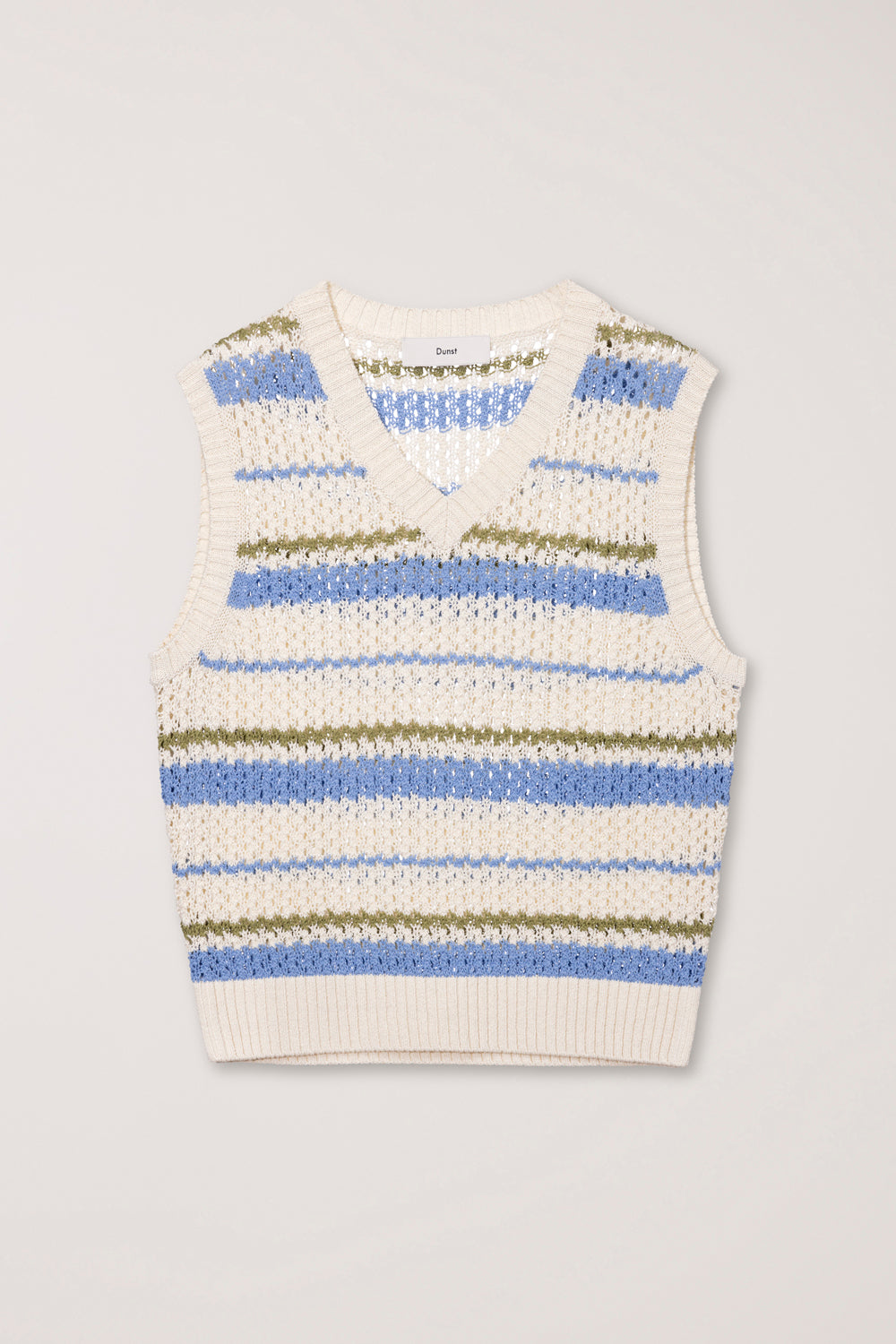 Dunst unisex chunky knit vest soft blue yellow stripe | Pipe and Row