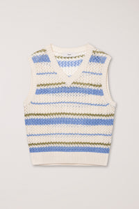 Dunst unisex chunky knit vest soft blue yellow stripe | Pipe and Row