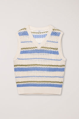 Dunst unisex chunky knit vest soft blue yellow stripe | Pipe and Row