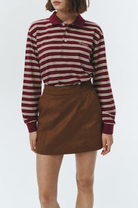 Dunst unisex collared long sleeve polo t-shirt red burgundy butter yellow blue stripe PIPE AND ROW