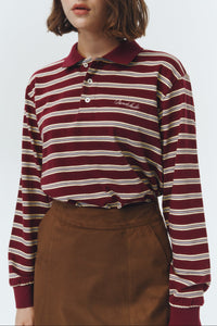 Dunst unisex collared long sleeve polo t-shirt red burgundy butter yellow soft blue stripe PIPE AND ROW