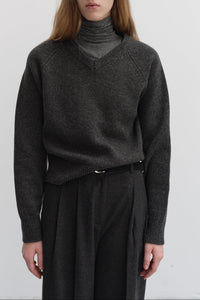 Dunst unisex soft volume v-neck knit sweater charcoal grey wool PIPE AND ROW Seattle