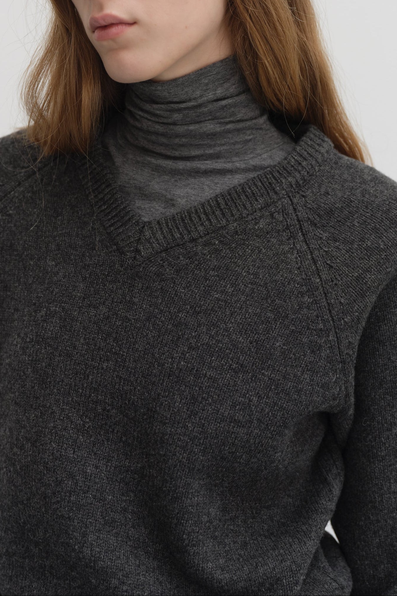 Dunst unisex soft volume v-neck sweater charcoal grey wool PIPE AND ROW