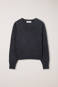 Dunst unisex soft volume v-neck sweater charcoal grey wool PIPE AND ROW