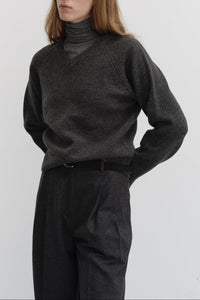 Dunst unisex soft volume v-neck sweater charcoal grey wool PIPE AND ROW