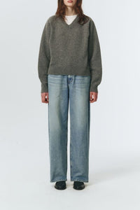 Dunst unisex soft volume v-neck sweater melange grey wool PIPE AND ROW