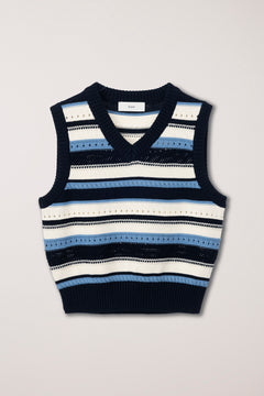 Dunst unisex stripe knit vest black blue white stripe UDSW6B123N2