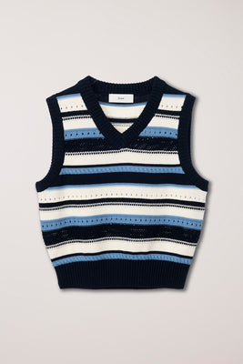 Dunst unisex stripe knit vest black blue white stripe UDSW6B123N2 PIPE AND ROW