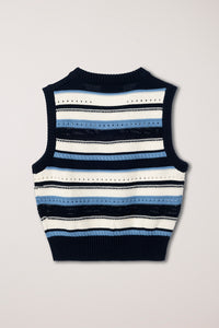 Dunst unisex stripe knit vest black blue white stripe UDSW6B123N2 PIPE AND ROW