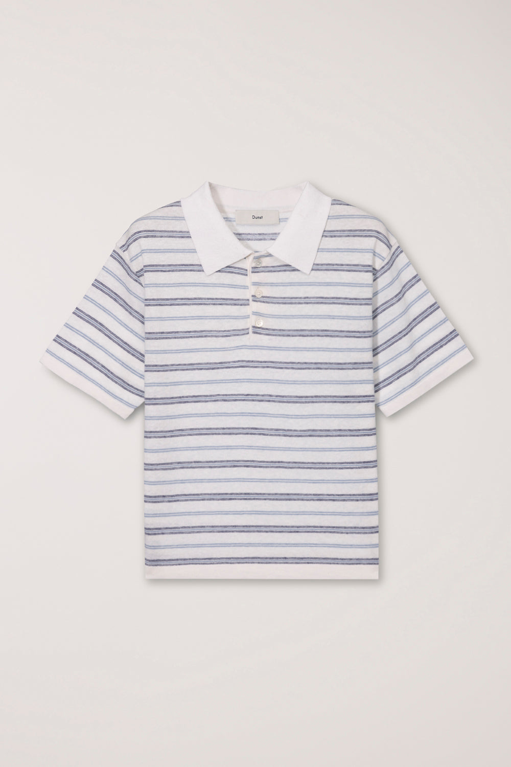 Dunst unisex striped knit linen polo shirt white soft blue | Pipe and Row