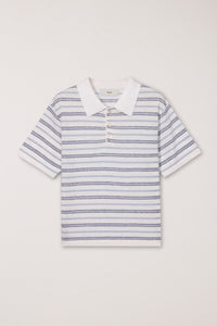 Dunst unisex striped knit linen polo shirt white soft blue | Pipe and Row