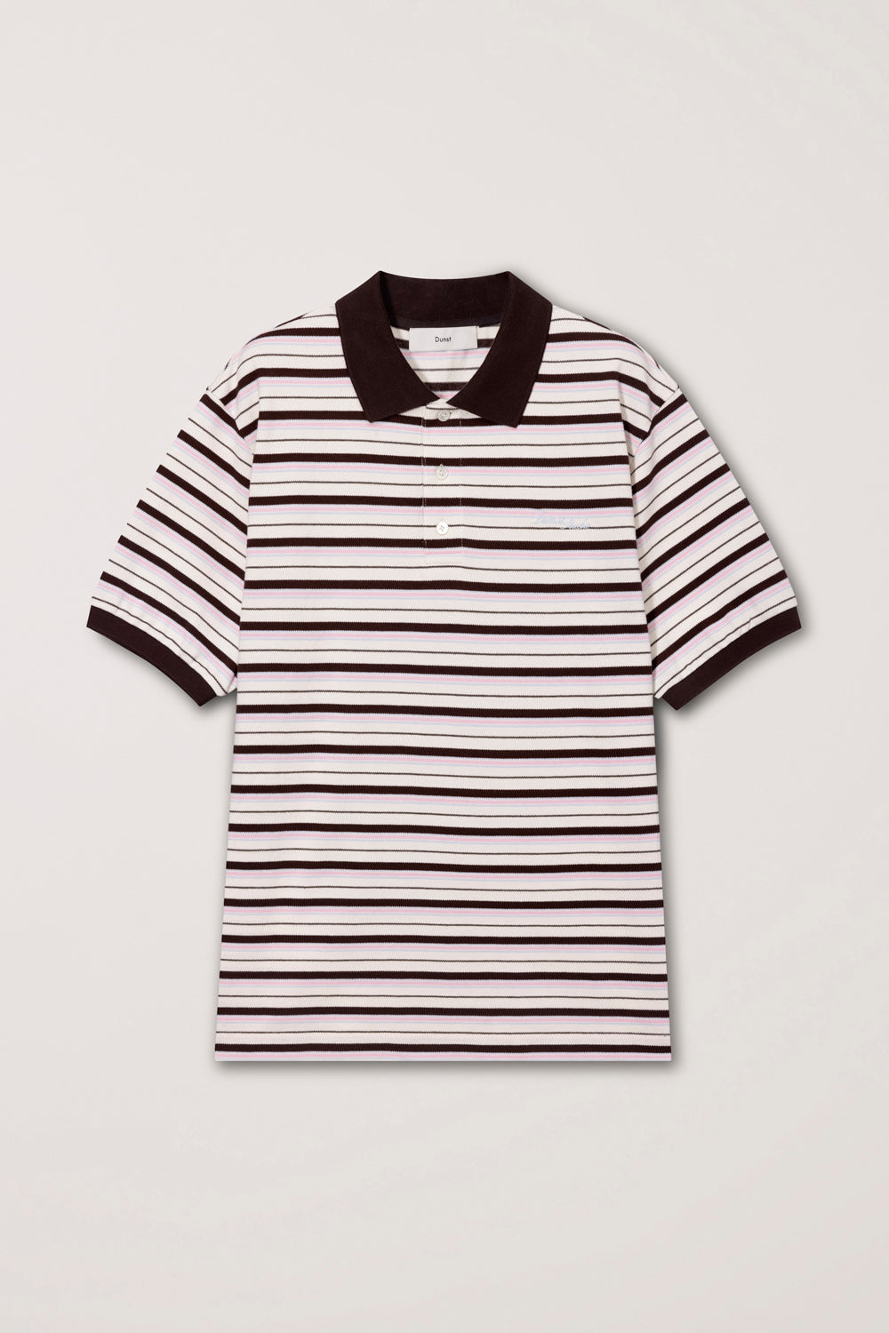Dunst unisex striped polo shirt brown and pink stripe | Pipe and Row