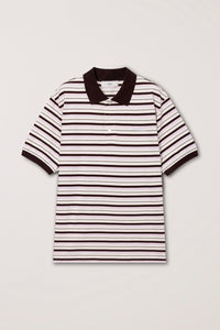Dunst unisex striped polo shirt brown and pink stripe | Pipe and Row