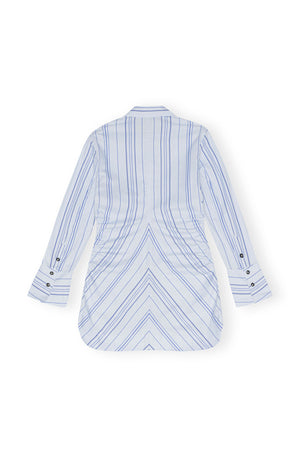 Ganni organic cotton light blue striped twill fitted tunic | Pipe and Row