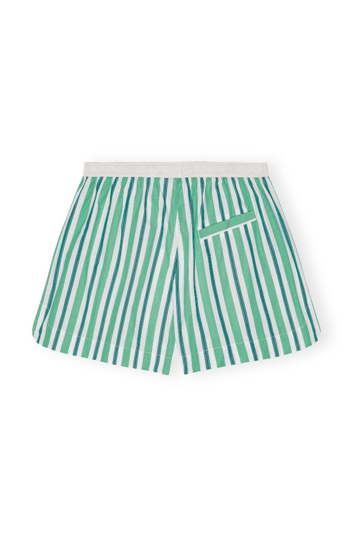 Ganni green blue white stripe cotton boxer shorts elastic waistband | PIPE AND ROW