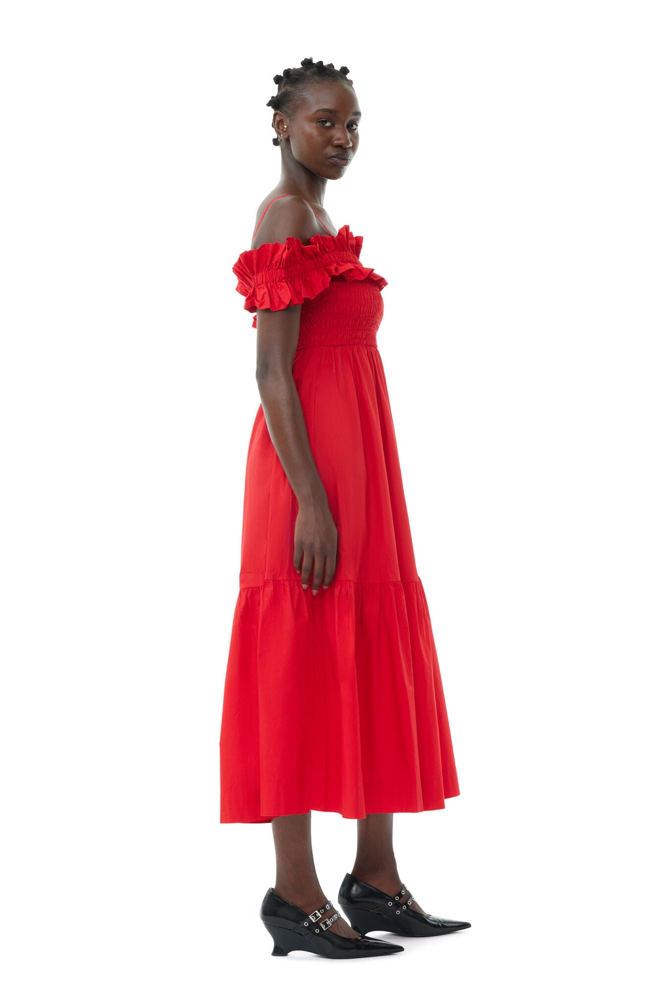 Ganni long racing red cotton poplin smock maxi dress | Pipe and Row Seattle