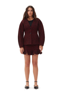 Ganni black red herringbone wool curve sleeve blazer cinched waist | Pipe and Row