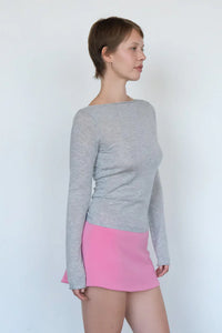 Geel Felix long sleeve knit top low-v back metal melange grey | Pipe and Row