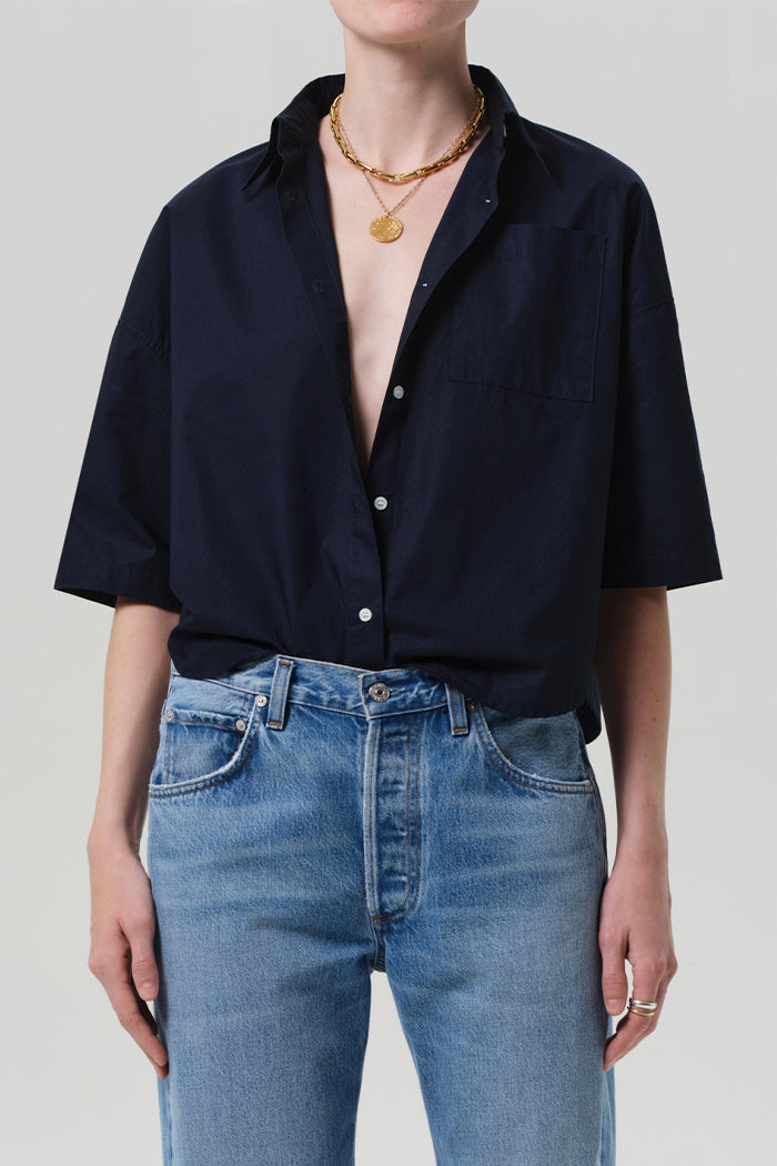 FRANCES CROPPED CAPE BUTTON UP