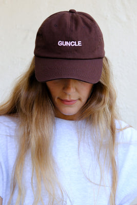 "GUNCLE" Intentionally Blank dad hat chocolate pink writing | pipe and row boutique seattle