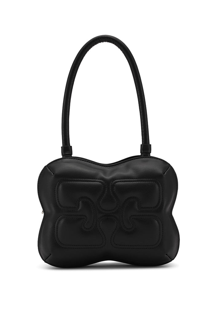 Ganni Butterfly top handle handbag black recycled leather | Pipe and Row