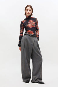 Ganni cross-over front brushed wool stripe trouser pants pewter stripe | Pipe and Row