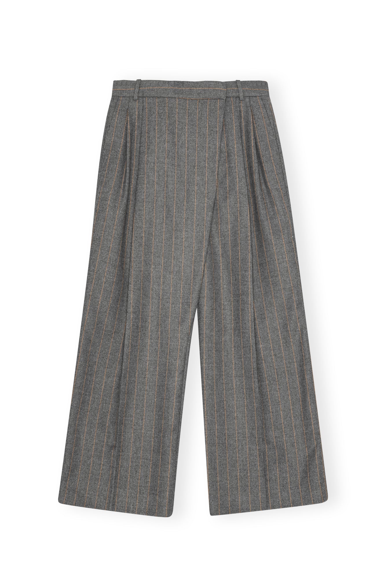 Ganni cross-over front brushed wool stripe trouser pants pewter stripe | Pipe and Row