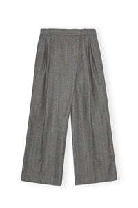 Ganni cross-over front brushed wool stripe trouser pants pewter stripe | Pipe and Row
