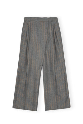 Ganni cross-over front brushed wool stripe trouser pants pewter stripe | Pipe and Row