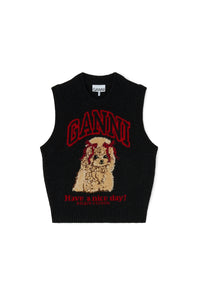 Ganni graphic wool vest cute doggy bow graphic A1070044 PIPE AND ROW