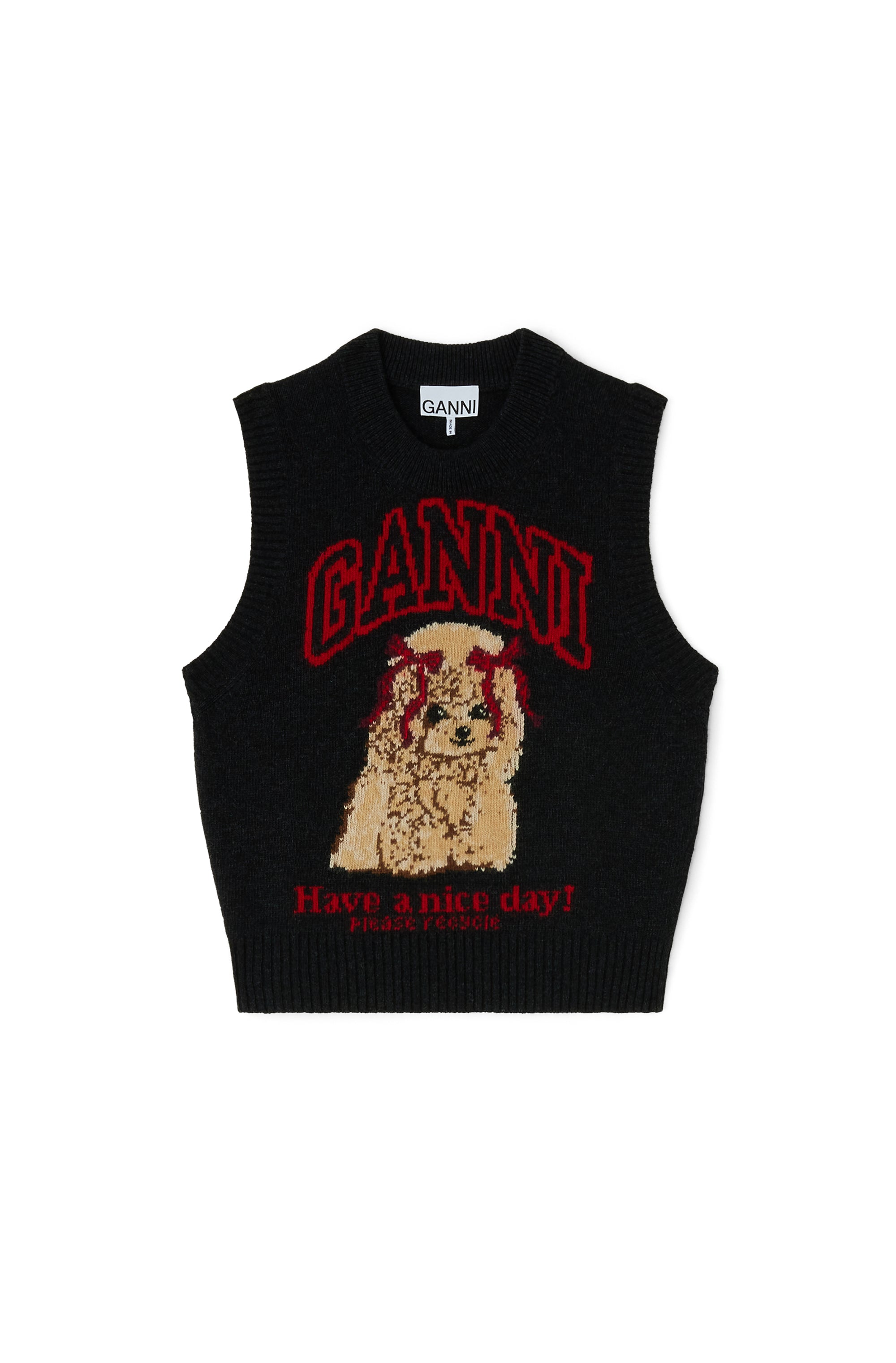 Ganni graphic wool vest cute doggy bow graphic A1070044 PIPE AND ROW