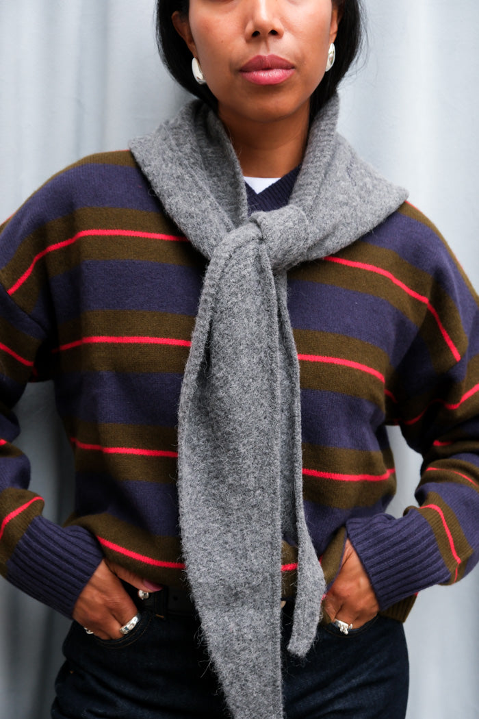 Ganni knit soft wool wrap balaclava scarf hood light grey paloma melange | Pipe and Row Seattle Boutique