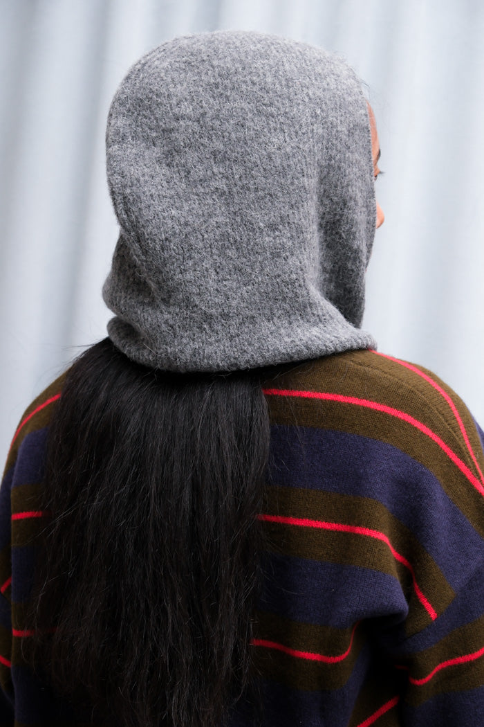 Ganni knit soft wool wrap balaclava scarf hood light grey paloma melange | Pipe and Row Seattle Boutique