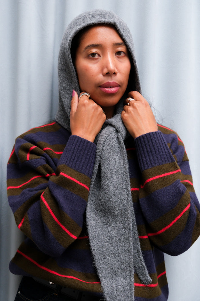 Ganni soft wool wrap balaclava scarf hood light grey paloma melange | Pipe and Row Seattle Boutique