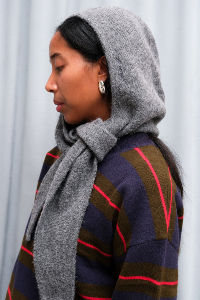 Ganni knit soft wool wrap balaclava scarf hood light grey paloma melange | Pipe and Row Seattle Boutique