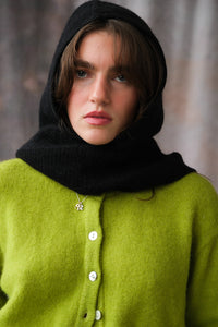 Ganni soft wool wrap balaclava hood scarf black | Pipe and Row