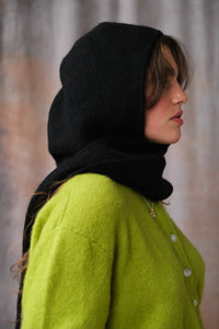 Ganni soft wool wrap balaclava hood scarf black | Pipe and Row